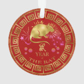 Chinees Zodiac Rat Red/Gold ID542 Ornament (achterkant)