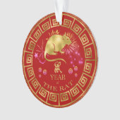Chinees Zodiac Rat Red/Gold ID542 Ornament (voorkant)