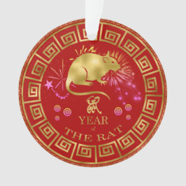 Chinees Zodiac Rat Red/Gold ID542 Ornament