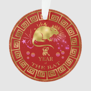 Chinees Zodiac Rat Red/Gold ID542 Ornament