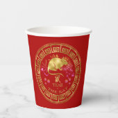 Chinees Zodiac Rat Red/Gold ID542 Papieren Bekers (Voorkant)