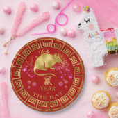 Chinees Zodiac Rat Red/Gold ID542 Papieren Bordje (Feest)