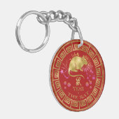 Chinees Zodiac Rat Red/Gold ID542 Sleutelhanger (Voorkant Links)