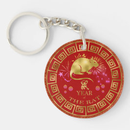 Chinees Zodiac Rat Red/Gold ID542 Sleutelhanger