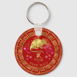Chinees Zodiac Rat Red/Gold ID542 Sleutelhanger