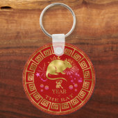 Chinees Zodiac Rat Red/Gold ID542 Sleutelhanger (Voorkant)