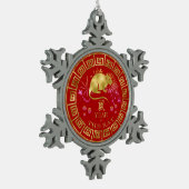 Chinees Zodiac Rat Red/Gold ID542 Tin Sneeuwvlok Ornament (Links)