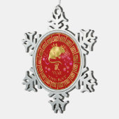 Chinees Zodiac Rat Red/Gold ID542 Tin Sneeuwvlok Ornament (Rechts)