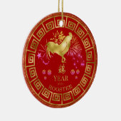 Chinees Zodiac Rooster Red/Gold ID542 Keramisch Ornament (Rechts)