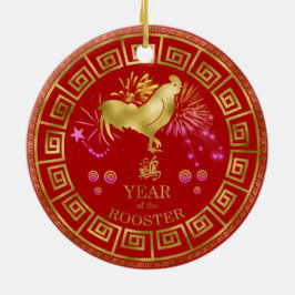 Chinees Zodiac Rooster Red/Gold ID542 Keramisch Ornament