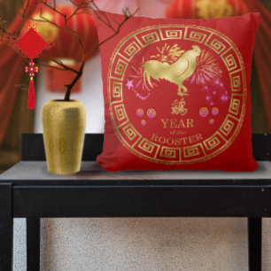 Chinees Zodiac Rooster Red/Gold ID542 Kussen