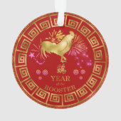 Chinees Zodiac Rooster Red/Gold ID542 Ornament (achterkant)