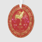 Chinees Zodiac Rooster Red/Gold ID542 Ornament (voorkant)