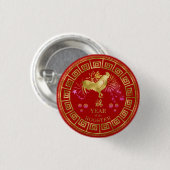 Chinees Zodiac Rooster Red/Gold ID542 Ronde Button 3,2 Cm (Voorkant /achterkant)