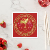 Chinees Zodiac Rooster Red/Gold ID542 Servet (Insitu)