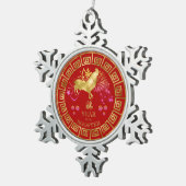 Chinees Zodiac Rooster Red/Gold ID542 Tin Sneeuwvlok Ornament (Rechts)