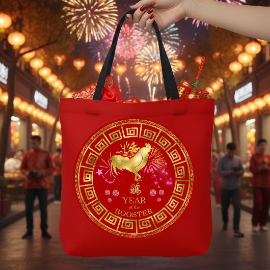 Chinees Zodiac Rooster Red/Gold ID542 Tote Bag