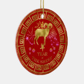 Chinees Zodiac Sheep Red/Gold ID542 Keramisch Ornament (Rechts)