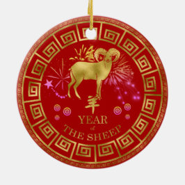 Chinees Zodiac Sheep Red/Gold ID542 Keramisch Ornament