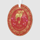 Chinees Zodiac Sheep Red/Gold ID542 Ornament (voorkant)