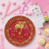 Chinees Zodiac Sheep Red/Gold ID542 Papieren Bordje (Feest)