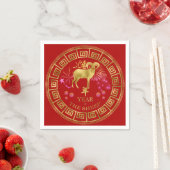 Chinees Zodiac Sheep Red/Gold ID542 Servet (Insitu)