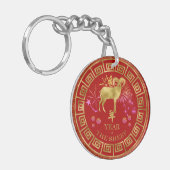 Chinees Zodiac Sheep Red/Gold ID542 Sleutelhanger (Voorkant Links)