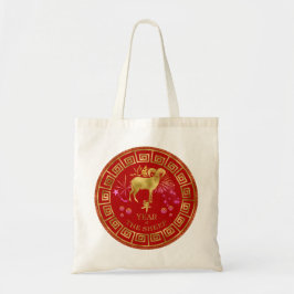 Chinees Zodiac Sheep Red/Gold ID542 Tote Bag