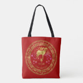 Chinees Zodiac Sheep Red/Gold ID542 Tote Bag (Achterkant)