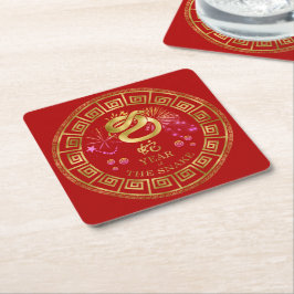Chinees Zodiac Snake Red/Gold ID542 Kartonnen Onderzetters
