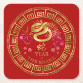 Chinees Zodiac Snake Red/Gold ID542 Kartonnen Onderzetters (Voorkant)