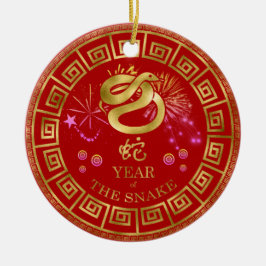 Chinees Zodiac Snake Red/Gold ID542 Keramisch Ornament