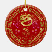 Chinees Zodiac Snake Red/Gold ID542 Keramisch Ornament (Achterkant)
