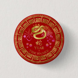 Chinees Zodiac Snake Red/Gold ID542 Ronde Button 3,2 Cm