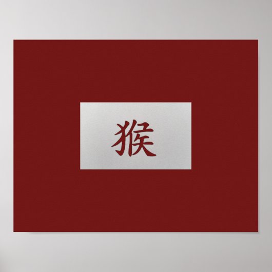 Chinees zodiumteken Monkey red Poster (Voorkant)