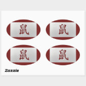 Chinees zodiumteken Rat red Ovale Sticker (Vel)