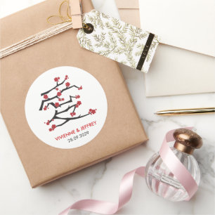 Chinese Ai Liefde Kersenbloesem Rode Sakura Bruilo Ronde Sticker