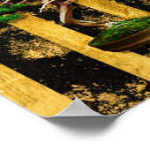 Chinese Asian Bonsai Tree Green Gold Black afdrukk Poster (Hoek)