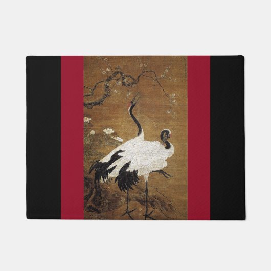 Chinese Asian Twin Crane Bird Plum Flower Blossom Deurmat (Voorkant)