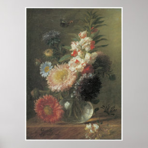 Chinese Aster en Balsam in een Glass Vase, c.1830 Poster