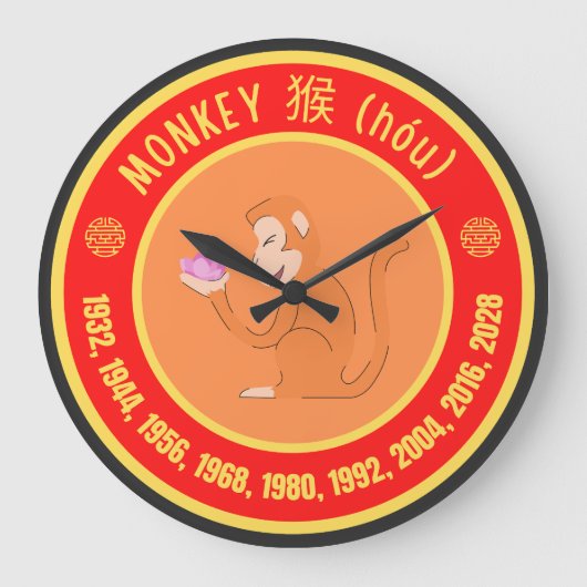Chinese Astrology Monkey sign Grote Klok (Voorkant)