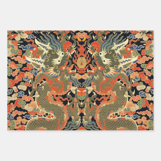 Chinese Aziatische draak kleurrijke kunst Inpakpapier Vel (Voorkant)