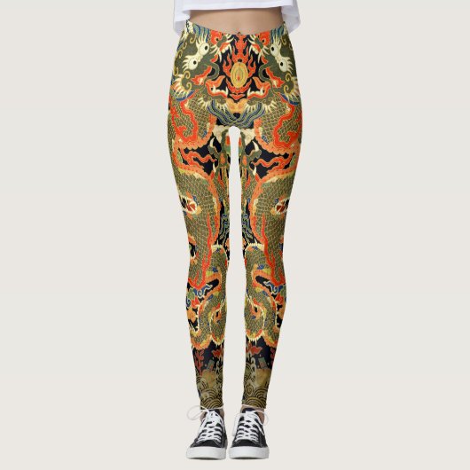 Chinese Aziatische draak kleurrijke kunst Leggings (Voorkant)