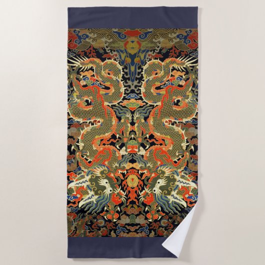 Chinese Aziatische draak kleurrijke kunst Strandlaken (Voorkant)