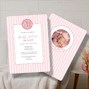 Chinese Baby 100 Dagen 百日 Roze Uitnodiging