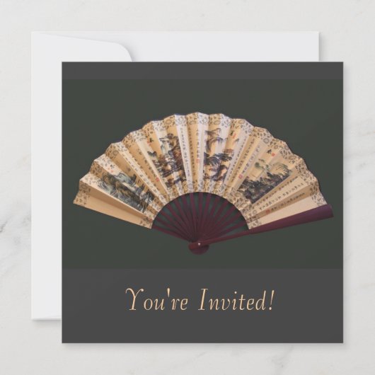 Chinese bamboe- en zijdeventilatorblanco uitnodigi kaart (Achterkant)