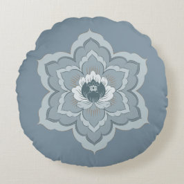 Chinese Baoxiang Bloem in Misty Blue & Ink Jade Rond Kussen