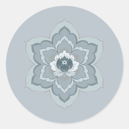 Chinese Baoxiang Bloem in Misty Blue & Ink Jade Ronde Sticker (Voorkant)