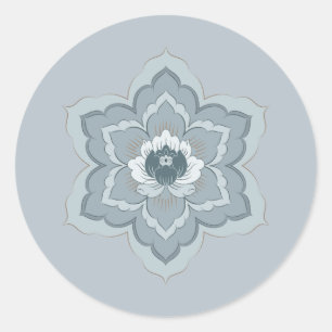 Chinese Baoxiang-bloem in nevelig blauw en inktjad Ronde Sticker