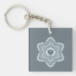 Chinese Baoxiang-bloem in nevelig blauw en inktjad Sleutelhanger